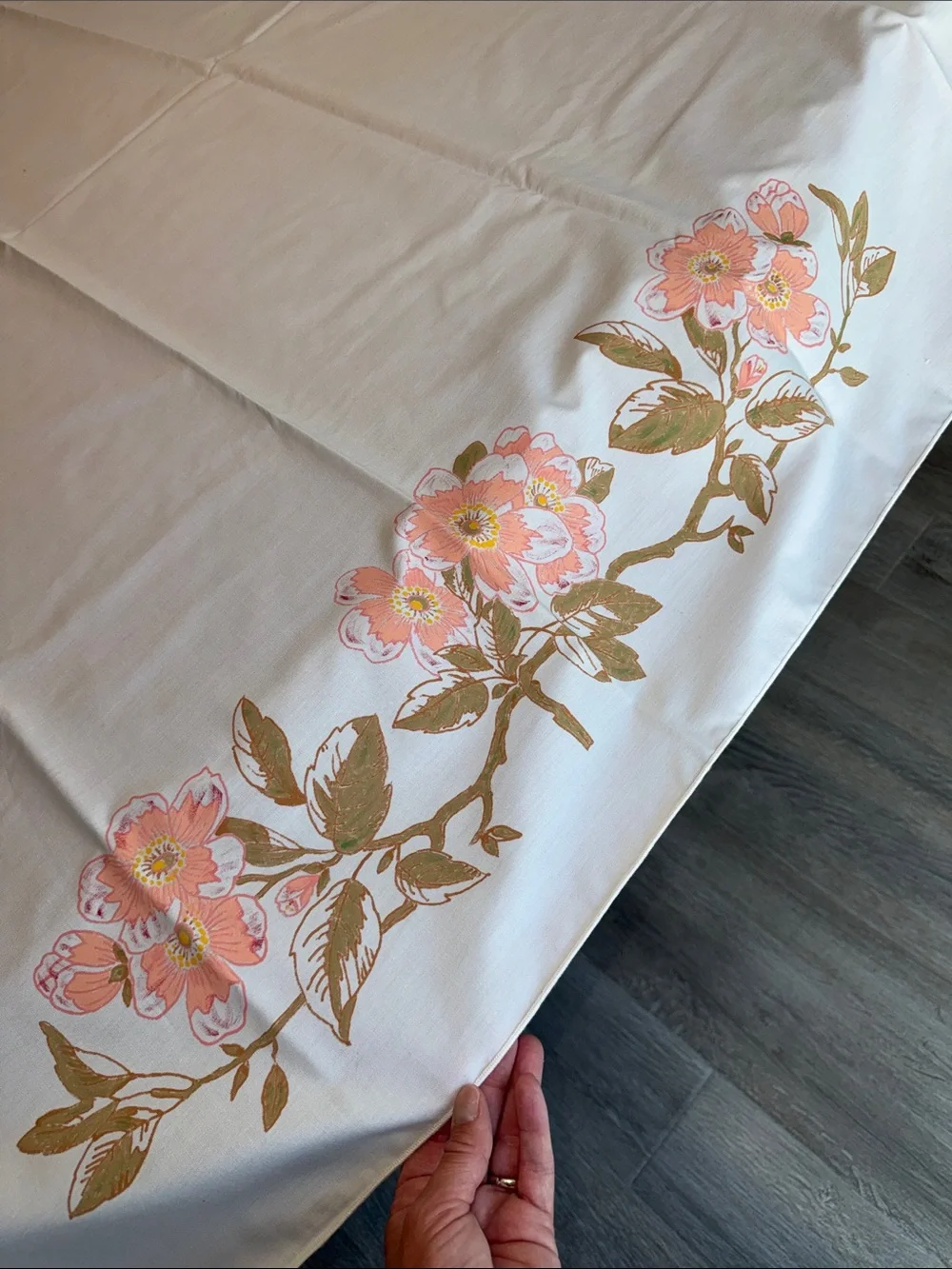 Vintage rectangle tablecloth coral peach pink flowers cottagecore sweet coquette